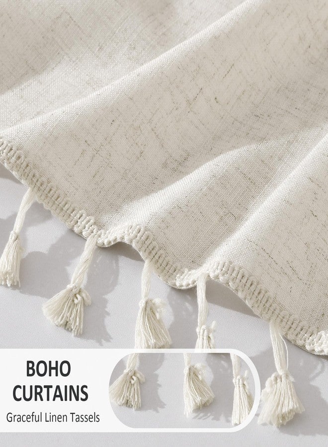 SMABU Boho Linen Curtains 84 Inches Long 2 Panels for Living Room Bedroom Natural Cream Bohemian Farmhouse Tassels Curtains Beige Semi Sheer Flax Light Filtering Chic Rustic Back Tab Curtain Drapes 52x84 - Image 3